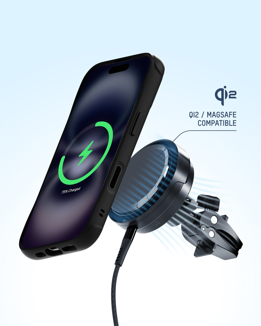 Wireless Charging Car Vent Clip - With Qi2